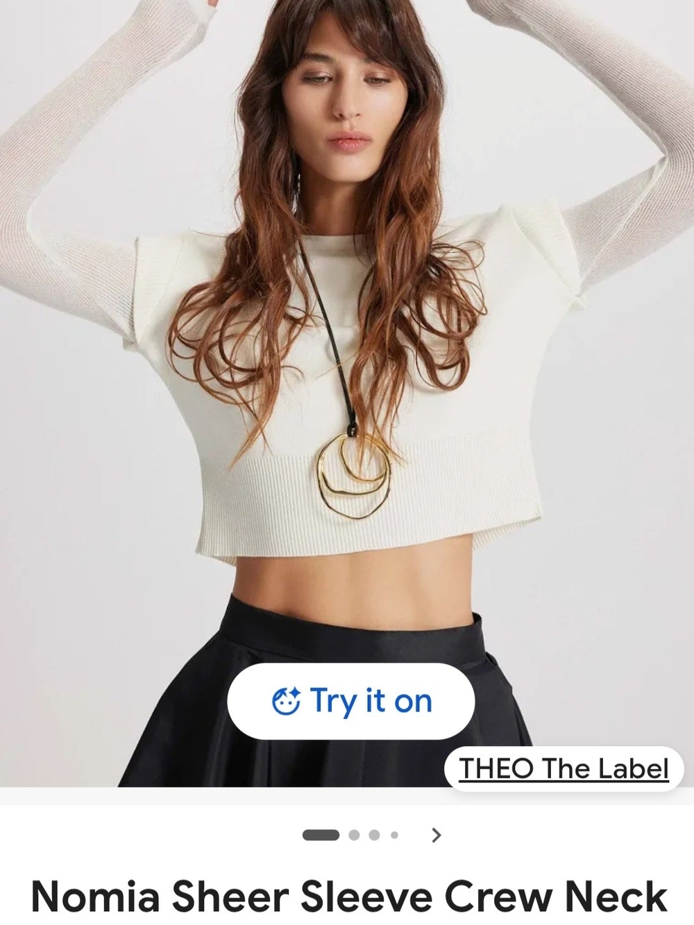 Nomia Black Sheer-Sleeve Mock Neck Crop Top
